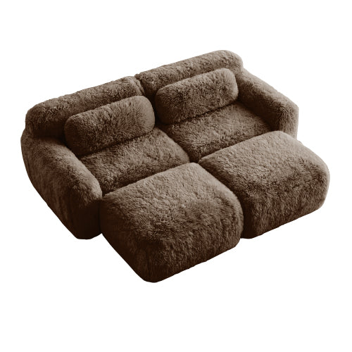 80 inch  Chocolate Plush Boneless Modular Sofa with Chaise,32D Sponge,No Assembly