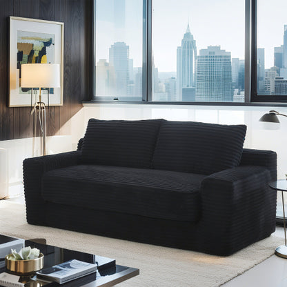 56 inch  Black Memory-Foam Compression Convertible Corduroy Loveseat, No Assembly
