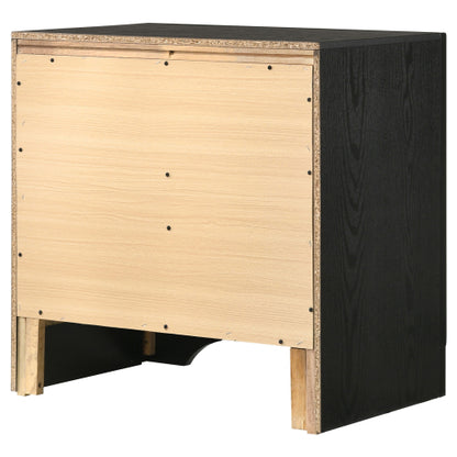 Black 2 Drawer Nightstand with Hidden Jewelry Tray, Modern Bedside Table with Crystal Handle, Storage Cabinet