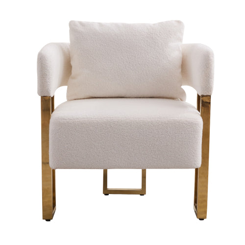 2-PCS White Teddy Fleece Accent Side Chair with Polished Gold Metal Square Legs
