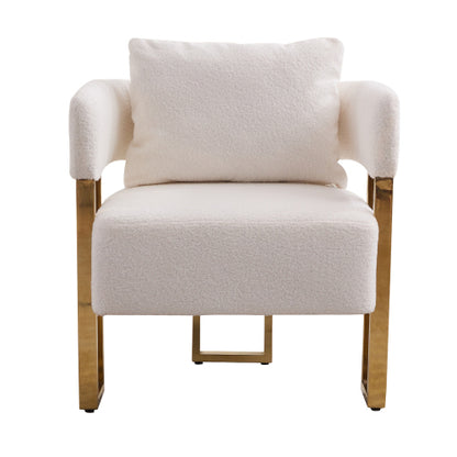 2-PCS White Teddy Fleece Accent Side Chair with Polished Gold Metal Square Legs