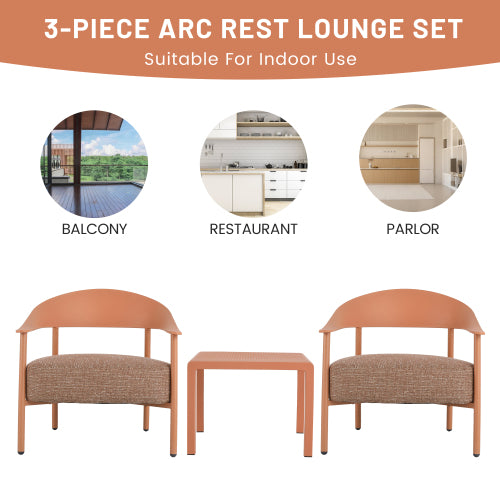 Holiday - Modern 2-Piece Accent Chair Set with Coffee Table – Apricot Brown PP & Steel Frame Sofa Set, Soft Cushioned Seating for Living Room, Lounge, Balcony (2 Chairs + 1 Table)