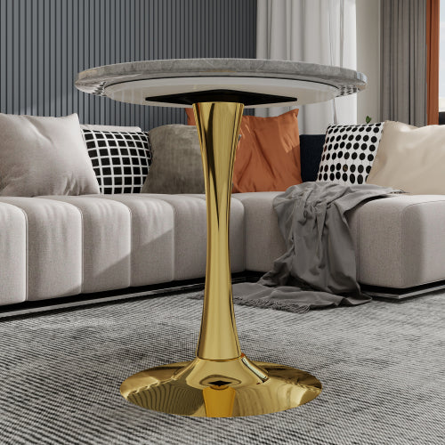 Round Gold Coffee Table Marble Top Mid Century Modern Accent Living Room Table