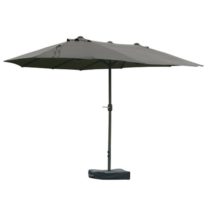 Patio Umbrella 15' Steel Rectangular Outdoor Double Sided Market with base, Sun Protection & Easy Crank for Deck Pool Patio, Dark Gray