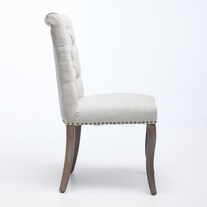 Upholstered Chenille Dining Chair Set of 2, Tufted Accent Chair with Curved Solid Wood Legs, Beige