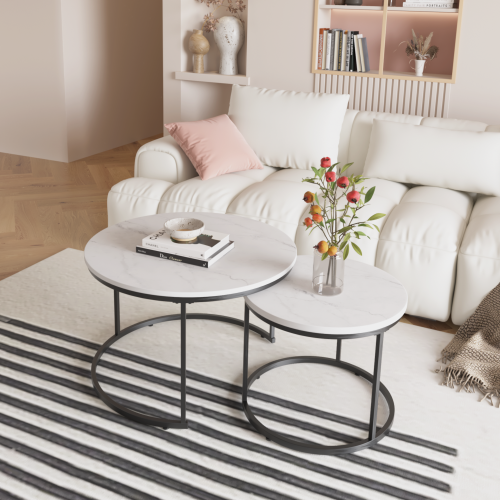 Set of 2 Round Nesting Coffee Tables, White
