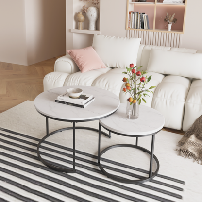 Set of 2 Round Nesting Coffee Tables, White