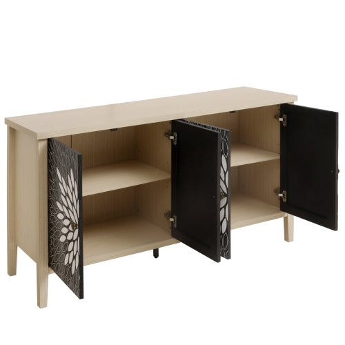 4 Doors Modern Wood Grain Sideboard Adjustable Shelf Storage Cabinet With Anti-Tipping Device For Home