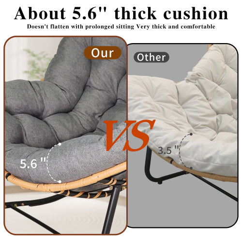 Larger Outdoor Rocking Chair, Patio Egg Rocking Chair, Indoor Papasan Chair, Rattan Wicker Lounge Chair, Modern Royal Chair for Bedroom, Living Room, Porch, Garden,Lawn-Dark Grey