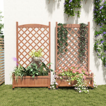 Raised Garden Bed with Trellis 2 Pack, Outdoor Wooden Planter Box Plant Stand with Climbing Racks