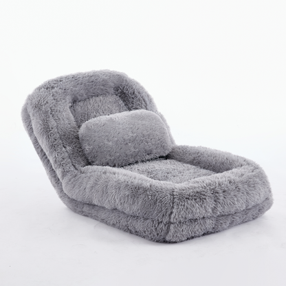 Light Gray 5-Position Adjustable Human-Size Floor Sofa Bed, Plush Faux Fur