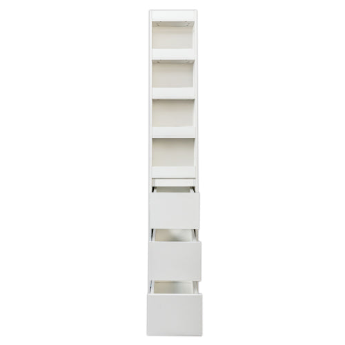 70.87''H Modern Tall Wooden Storage Cabinet 4-Tier Shelves & Side Drawers Home Bookcase