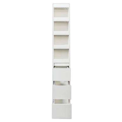 70.87''H Modern Tall Wooden Storage Cabinet 4-Tier Shelves & Side Drawers Home Bookcase
