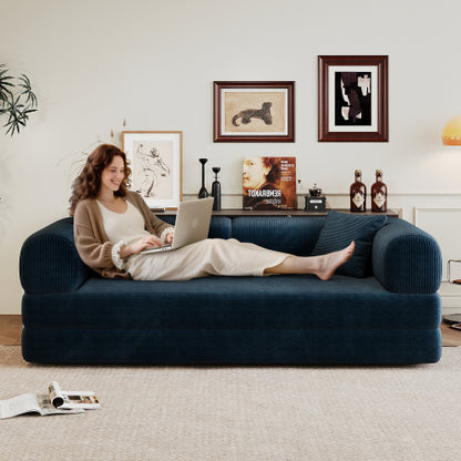 78.8 inch  Blue Boneless Corduroy Convertible Compressed Floor Sofa Bed, No Assembly