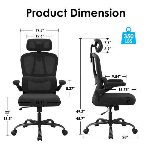 Ergonomic Office Chair, Desk Chair with Headrest and Lumbar Support, High Back Swivel Home Office Chair with Headrest for Home Office Bedroom