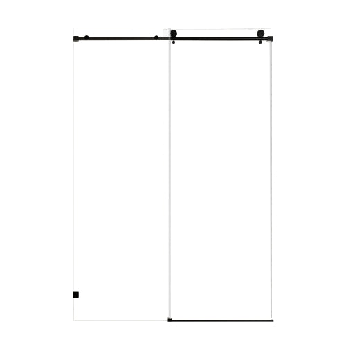56"-60" W x 76" H Frameless Single Sliding Soft-Close Matte Black Shower Door with 5/16" (8mm) Clear Nano-Coated Tempered Glass and Stainless Steel Handle