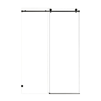 56"-60" W x 76" H Frameless Single Sliding Soft-Close Matte Black Shower Door with 5/16" (8mm) Clear Nano-Coated Tempered Glass and Stainless Steel Handle