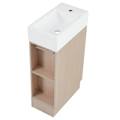 18.6" Bathroom Vanity with Sink, Bathroom Vanity Cabinet with Two-tier Shelf, Left or Right Orientation, Natural (Old Sku:WF308491AAN)