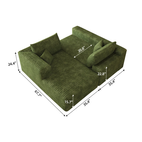 103 inch  Green Plush Corduroy L-Shape Cloud Modular Sofa, No Assembly