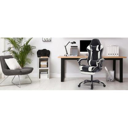 Gaming Chair with Footrest, Ergonomic Computer Chair with Headrest and Lumbar Support, Breathable Material Height Adjustable Video Game Chairs for Adults, Black White
