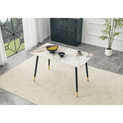Sintered Stone Dining Table with Metal Base, Pandora Beige