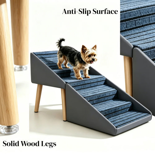 Grey 2-in-1 Foldable Pet Stairs Ottoman, 6 Steps Dog Ramp 25.2 inch, Converts to Footrest for Large & Small Dogs
