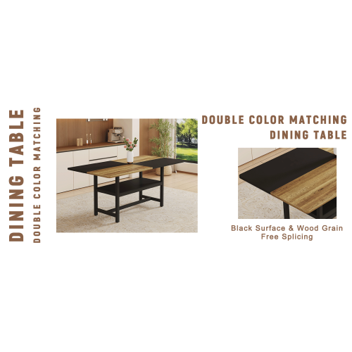 Two-Tone Spliced Dining Table with Storage Shelf