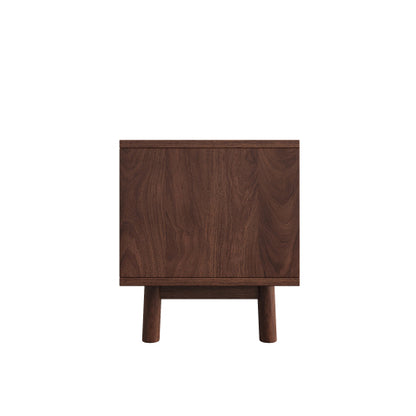 70.86 inch Dark Brown Mid Century Wave Glass Sliding Door TV Stand Pine Leg Console For 80 inch TV