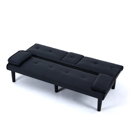 67-Inch Black PVC Multi-Functional Foldable Sofa Bed with Built-In Cup Holder