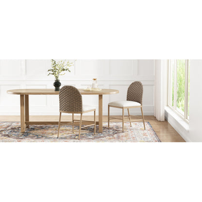 Set of 2 Brown Farmhouse Iron Frame Rattan Back Dining Chairs, 400 LBS High Load Capacity Armless Side Chairs