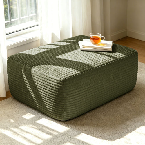 Plush Ottoman Green Corduroy Modular Sofa Extension Seat