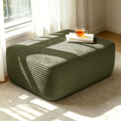 Plush Ottoman Green Corduroy Modular Sofa Extension Seat