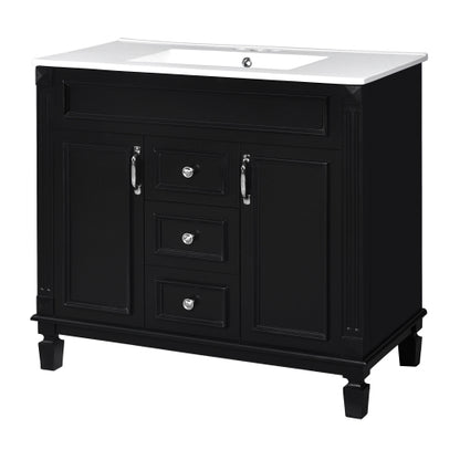 36'' Bathroom Vanity with Top Sink, Modern Bathroom Storage Cabinet with 2 Soft Closing Doors and 2 Drawers, Single Sink Bathroom Vanity