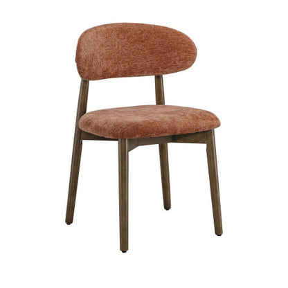 Set of 4 Brown Solid Wood Dining Chairs with integrated soft fabric upholstery for comfortable seating and back support. Featuring a classic minimalist farmhouse design, they are ideal for both kitche