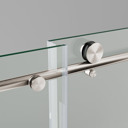 56-60"W x 76"H Frameless Shower Door, Sliding Shower Door, with Premium 5/16"(8mm) Thick Tempered Glass Shower Enclosure ,Chrome Brushed Nickel With Buffer