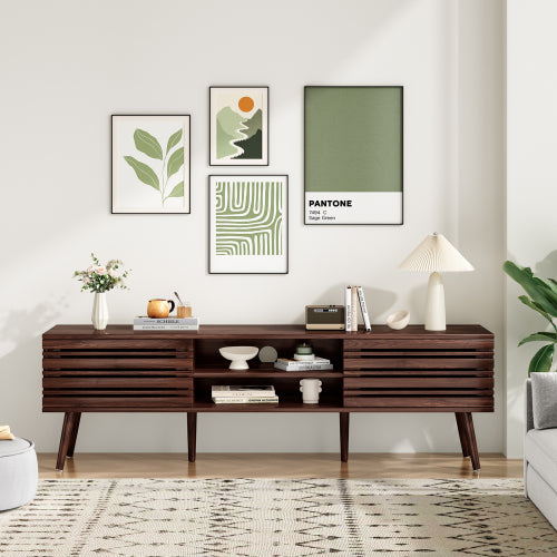 Mid-Century Fluted Wood TV Stand with Cable Management for TVs Up To 70 Inch Media Console