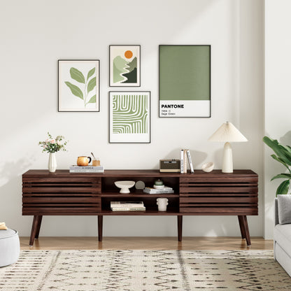Mid-Century Fluted Wood TV Stand with Cable Management for TVs Up To 70 Inch Media Console