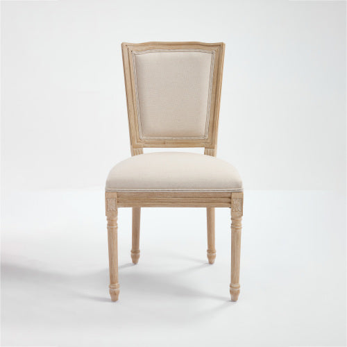 Set of 2 Beige French Country Dining Chairs, Solid Wood Chairs with Carving & Brushed Finish