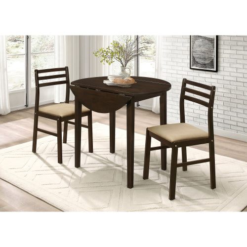 3-Piece Dining Set with Drop Leaf Table and Upholstered Chairs