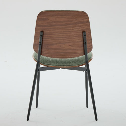 Mid-Century Modern Linen Dining Chairs Set of 2, Olive Green Upholstered Chair with Walnut Bentwood Back