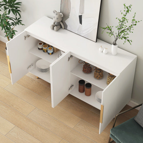 White Fluted Panel Sideboard Buffet Cabinet Adjustable Shelf Home Accent Storage Cabinet