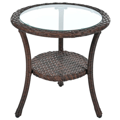 U_STYLE Outdoor Leisure Set, 2 Rattan Single Chairs with A Glass Round Table, Perfectly Suited for Patios, Balconies, and Courtyards