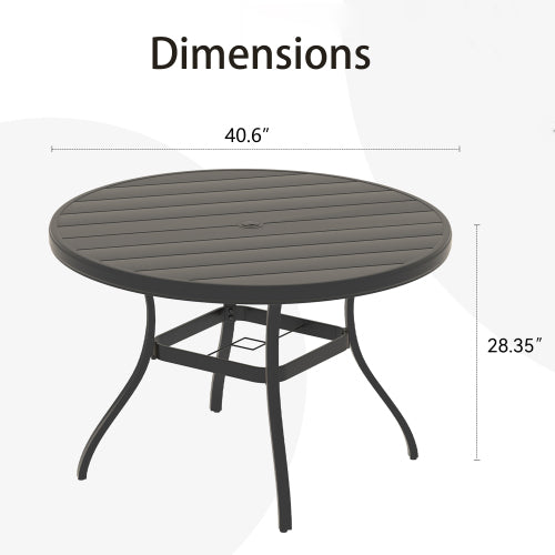 VRSHWO"Outdoor Round Patio Dining Table for 4-6, All Weather Metal Dining Table with Umbrella Hole for Deck Lawn Garden Backyard