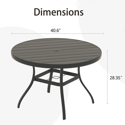 VRSHWO"Outdoor Round Patio Dining Table for 4-6, All Weather Metal Dining Table with Umbrella Hole for Deck Lawn Garden Backyard