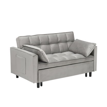 Modern Velvet 3-in-1 Convertible Sleeper Loveseat Futon Sofa-Bed w/Pockets & Pillows for Living Room