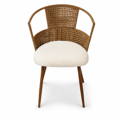 PE Rattan Dining Armchairs with Teddy Seats, Set of 2, Beige/Brown