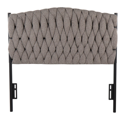 Braided Matisse Twin Size Headboard in Black Metal and Grey Fabric by