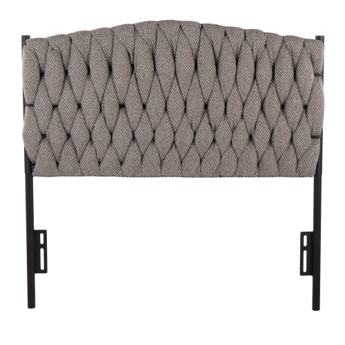 Braided Matisse Twin Size Headboard in Black Metal and Grey Fabric by