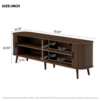 70 inch Modern TV Stand for TVs Up to 80 inch, Wood Grain Media Console with Solid Wood Legs