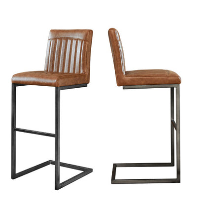 Back Brown Faux Leather Bar Stool ¨C Sturdy Black Metal Frame & Padded Seat, Stylish Seating for Kitchen Island, Home Bar & Dining Counter,2 Sets